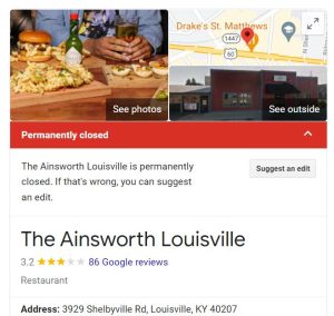 The Ainsworth has closed