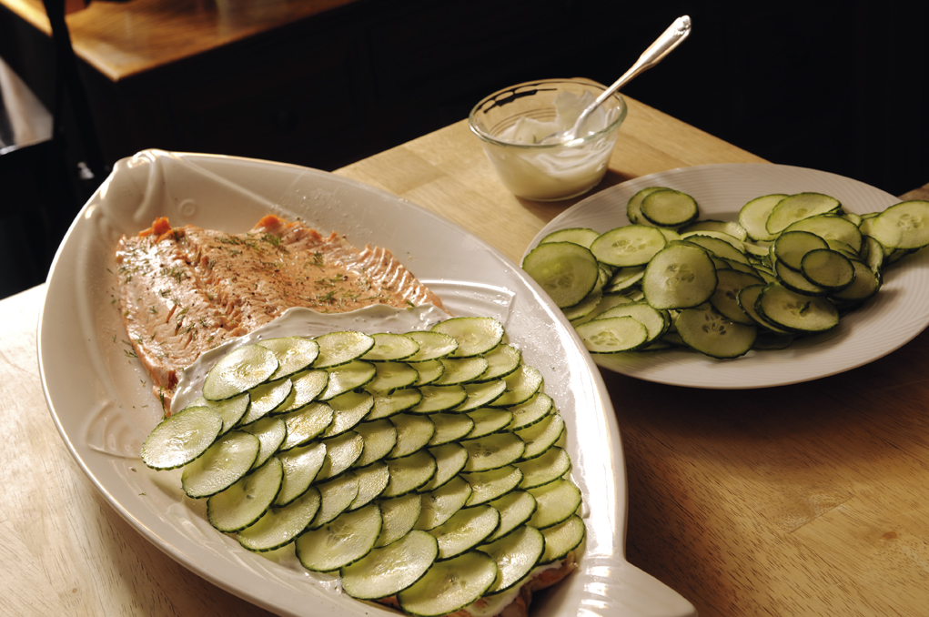 Poached Salmon with Cucumber Scales