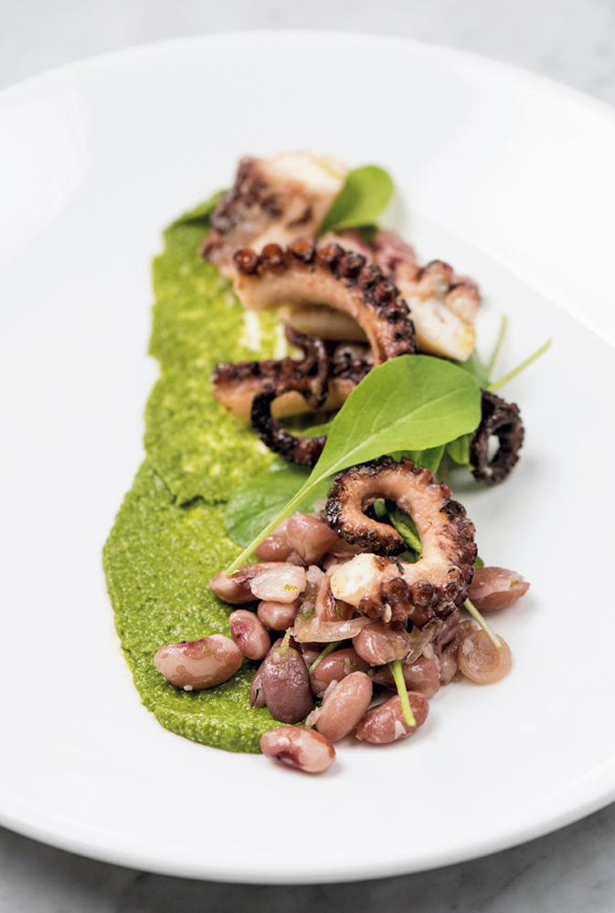 Grilled octopus with a bean salad