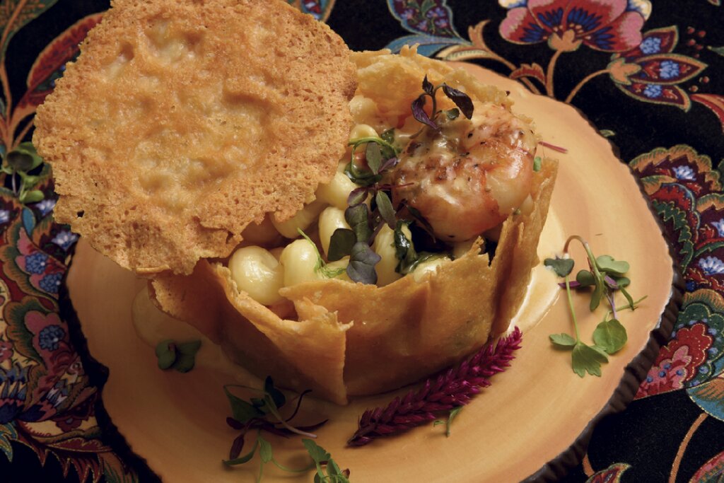 Seafood pot pie in Parmesan bowl