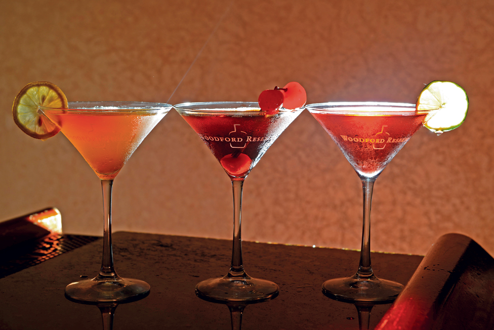 Veteran bartender Joy Perrine, an employee for 29 years, heads the cocktail program. Pictured are three of her concoctions— (from left) Ginger Snap, Bourbon Ball, Ruby Red Slipper.