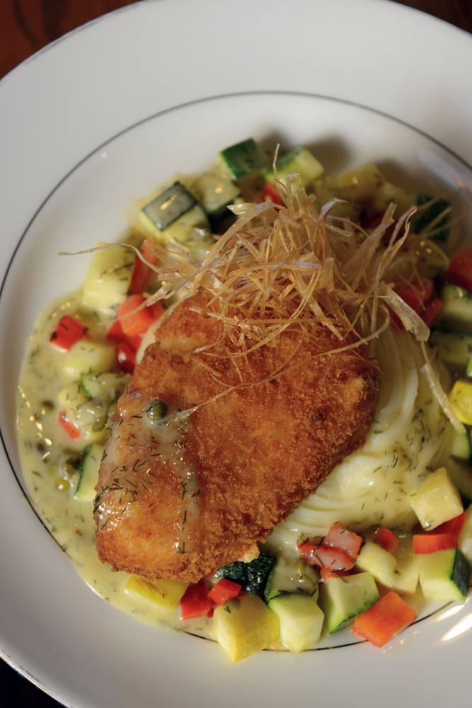 A favorite on the menu since 1994 is the Parmesan-crusted sea bass with whipped potatoes.