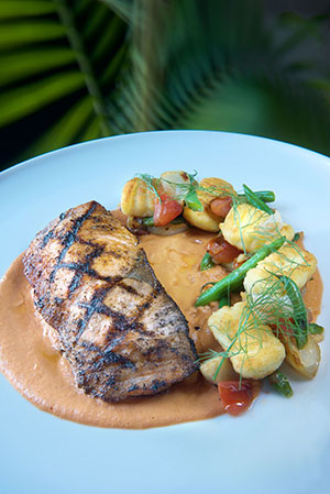 Grilled Salmon- potato gnocchi, artichoke, haricot vert, cippolini onion and tomato broth reduction - Photo Credit John Nation_preview