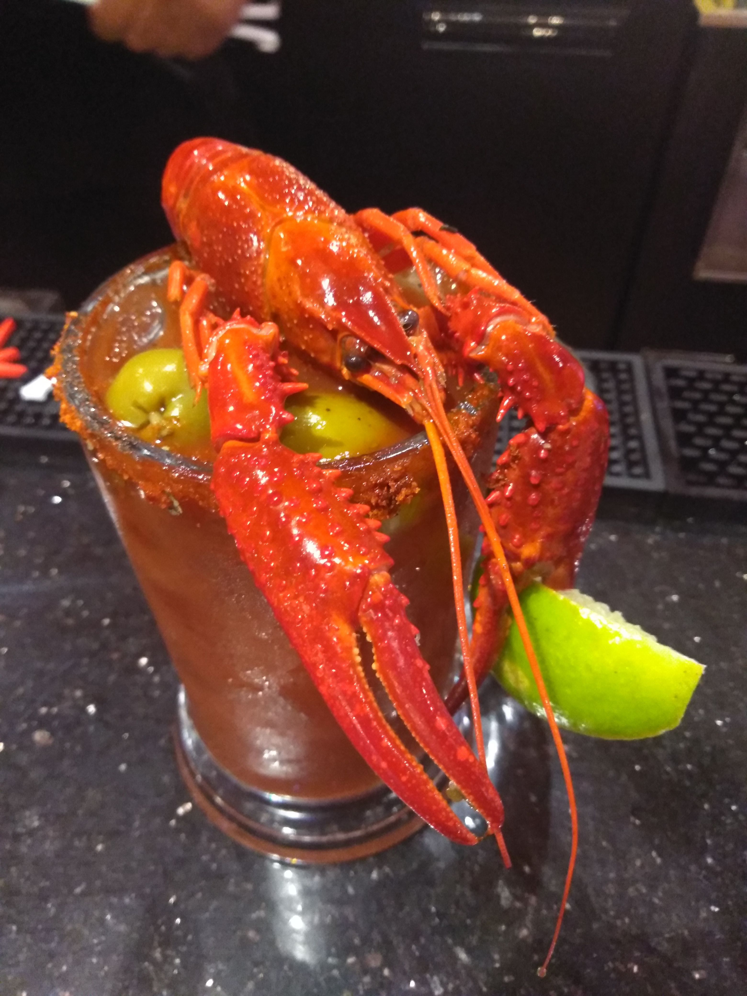 The Crawfish Bloody Mary at the Storming Crab in Clarksville, IN.