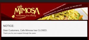 The long-running Cafe Mimosa has closed