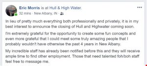 <div>New Albany’s Hull & High Water is winding down, will close “soon”</div>