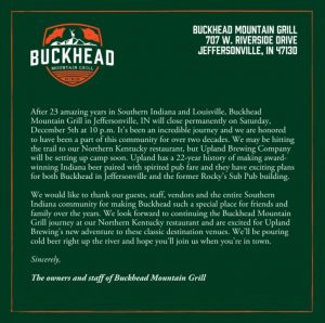 Buckhead out, Upland Brewing in on restaurant row in Jeffersonville