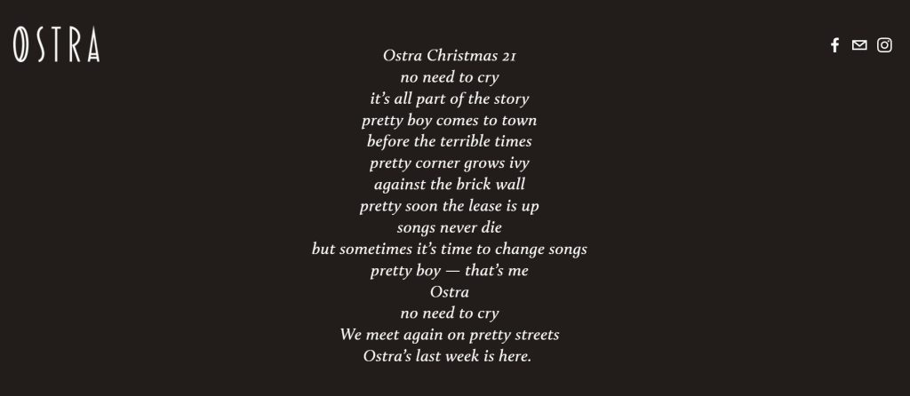 Poetically, lyrically and commercially, it appears to be Ostra’s end
