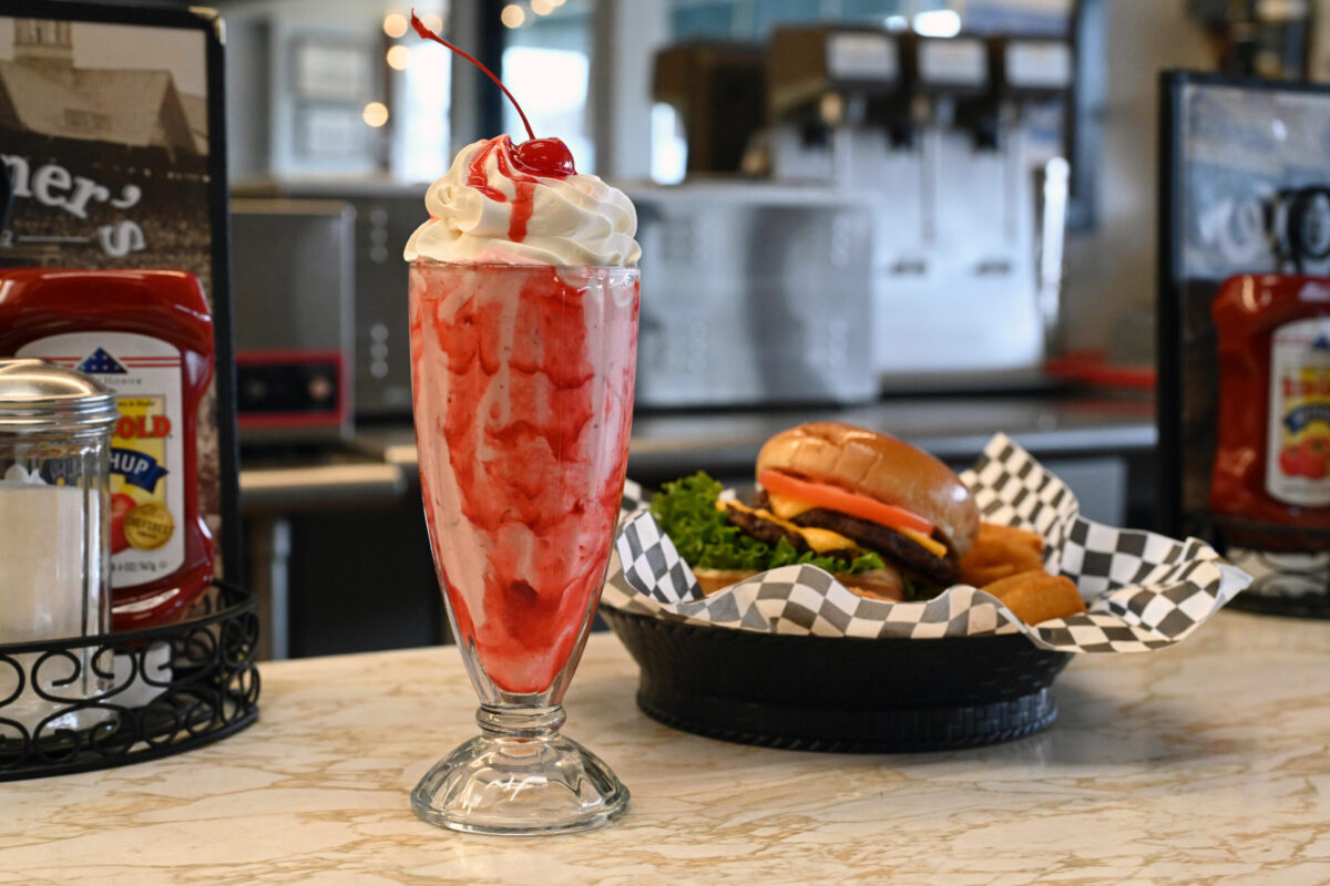 Hand-scooped strawberry milkshake at Wagner's.