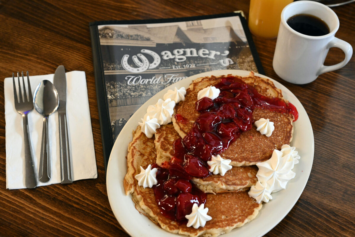 Wagner's Pancakes with strawberries and whipped cream.